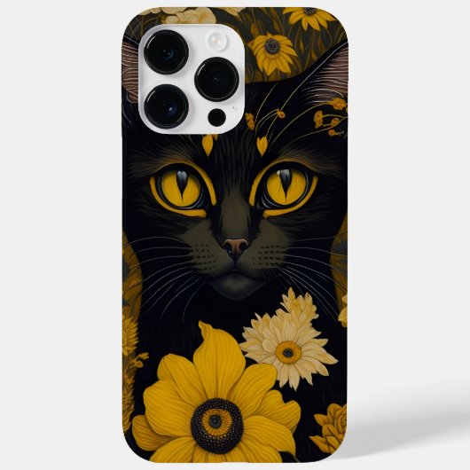 Zwart Cat Yellow Eyes Flowers Case-Mate iPhone Case (Achterkant)
