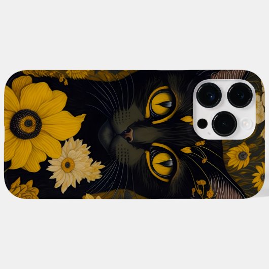 Zwart Cat Yellow Eyes  Flowers Case-Mate iPhone Case (Achterkant (horizontaal))