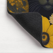 Zwart Cat Yellow Eyes Flowers Muismat (Hoek)