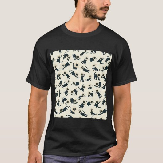 Zwart catmomeow patroon t-shirt (Voorkant)