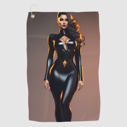 Zwart Catsuit Golf Golfhanddoek (Voorkant)