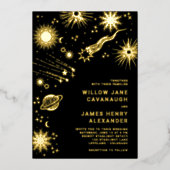 Zwart Celestial Bruiloft Folie Uitnodiging (Voorkant)