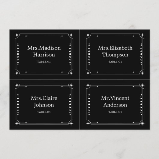 Zwart Celestial Bruiloft Plaats Naam Kaarten DIY (Voorkant)