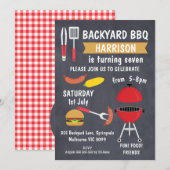 Zwart Chalkboard Achtertuin BBQ Verjaardag Uitnodi Kaart (Voorkant / Achterkant)