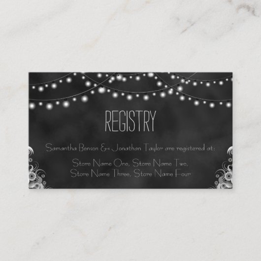 Zwart Chalkboard String Lights Gift Registry Informatiekaartje (Voorkant)
