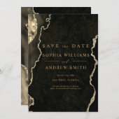 Zwart & Champagne Goud Modern 'Save the Date' Kaart (Voorkant / Achterkant)