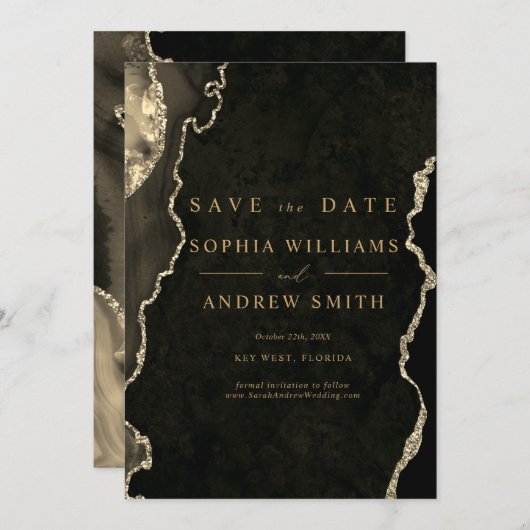 Zwart & Champagne Goud Modern 'Save the Date' Kaart (Voorkant / Achterkant)