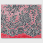 ZWART CHANTILLY-KANT EN ROOD inpakpapier (Vlak)