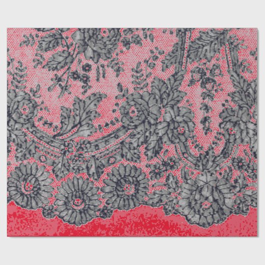 ZWART CHANTILLY-KANT EN ROOD inpakpapier (Vlak)