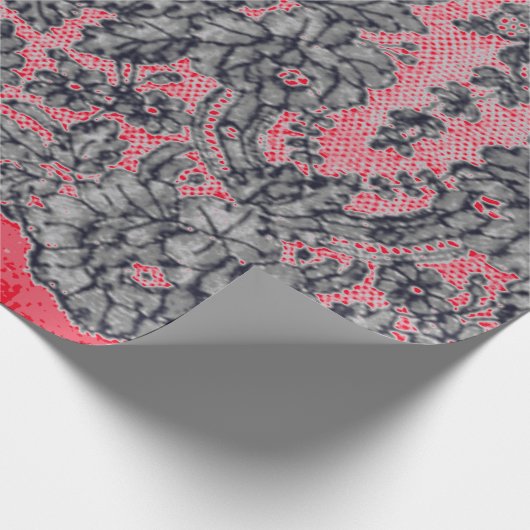 ZWART CHANTILLY-KANT EN ROOD inpakpapier (Hoek)