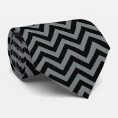 Zwart, Charcoal Large Chevron ZigZag Pattern Stropdas (Opgerold)
