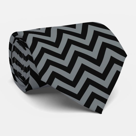 Zwart, Charcoal Large Chevron ZigZag Pattern Stropdas (Opgerold)