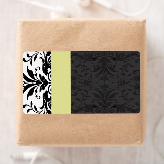 Zwart & Chartreuse Damask Adresetiketten - Etiket (Insitu)
