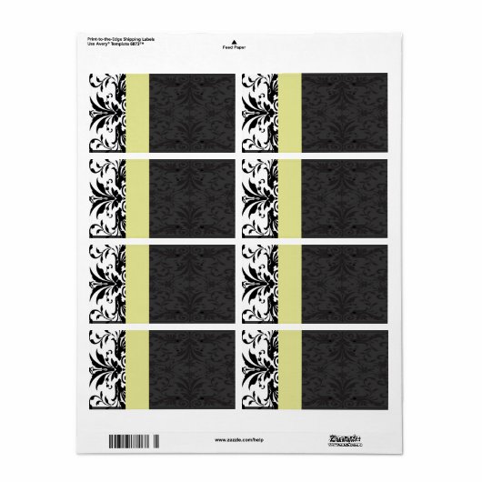 Zwart & Chartreuse Damask Adresetiketten - Etiket (Full Sheet)