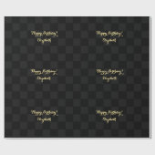 Zwart Check Patroon Modern Custom Faux Gold Script Cadeaupapier (Vlak)
