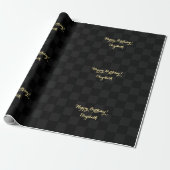 Zwart Check Patroon Modern Custom Faux Gold Script Cadeaupapier (Uitgerold)