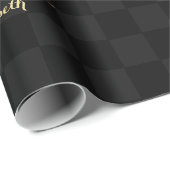 Zwart Check Patroon Modern Custom Faux Gold Script Cadeaupapier (Rol Hoek)