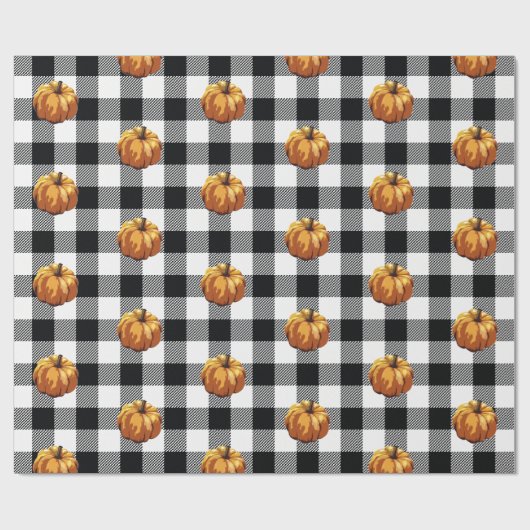 Zwart Check Pattern pompoen schilderen Cadeaupapier (Vlak)