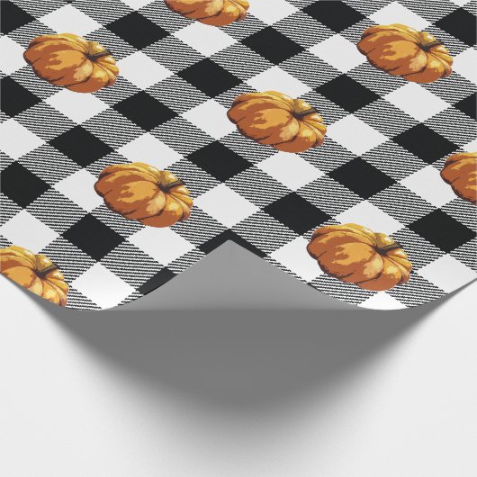 Zwart Check Pattern pompoen schilderen Cadeaupapier (Hoek)