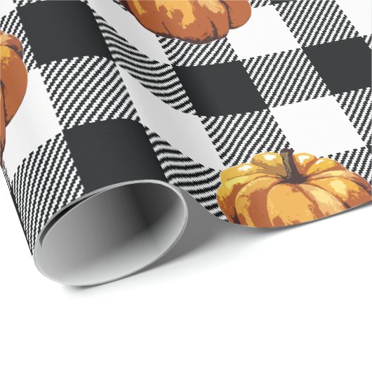 Zwart Check Pattern pompoen schilderen Cadeaupapier (Rol Hoek)