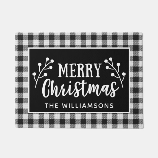 Zwart Check Vrolijke Kerst Boerderij Door Deurmat (Voorkant)