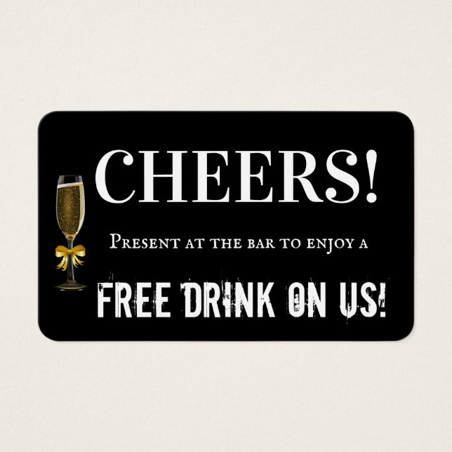 Zwart Cheers Wedding Bar Drink Voucher Ticket Visitekaartje (Voorkant)