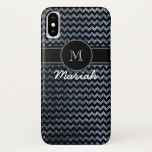 zwart chevron met monogrammen iPhone x hoesje
