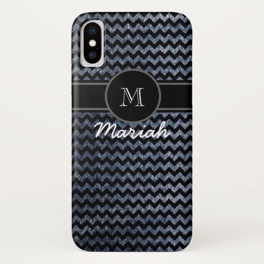 zwart chevron met monogrammen Case-Mate iPhone case (Achterkant)