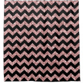 Zwart Chevron Patroon & Zalm Roze Glitter Print Douchegordijn (Voorkant)