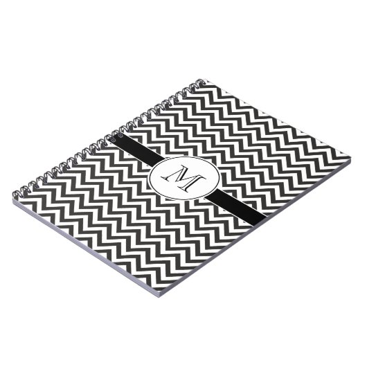 Zwart Chevron Stripes Monogram Notitieboek (Linkerzijde)