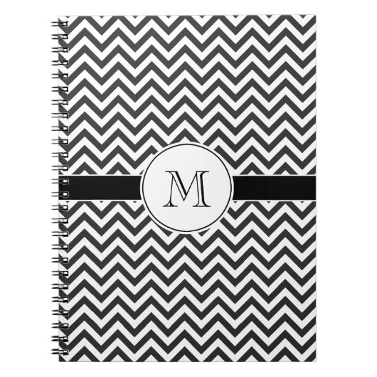 Zwart Chevron Stripes Monogram Notitieboek (Voorkant)