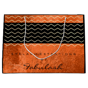 Zwart Chevron Stripes Sinaasappel Koraal Metaal Gr Groot Cadeauzakje