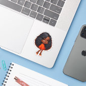  zwart chibi meisje in sinaasappel sticker (Laptop met iPhone)