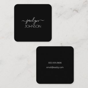 Zwart Chic Elegant Wit Script Gepersonaliseerde na Vierkante Visitekaartje