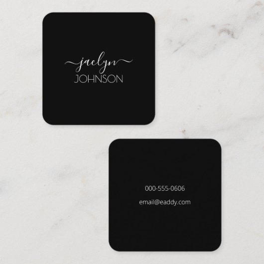 Zwart Chic Elegant Wit Script Gepersonaliseerde na Vierkante Visitekaartje (Voorkant / Achterkant)