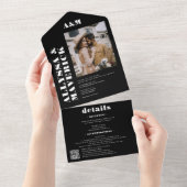 Zwart chic Vet eenvoudige monogram foto bruiloft All In One Uitnodiging (Afscheurbaar)