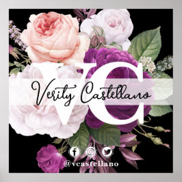 Zwart & Chic Vintage Bloemig Overmaat Bedrijfskaar Poster