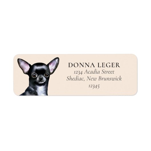 Zwart Chihuahua Hond Gepersonaliseerd Adres Etiket (Voorkant)
