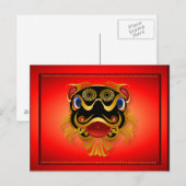 Zwart-Chinees Briefkaart met gouddrakengezicht (Voorkant / Achterkant)