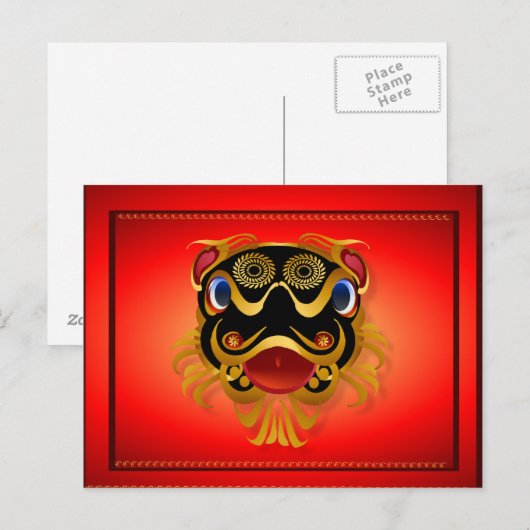 Zwart-Chinees Briefkaart met gouddrakengezicht (Voorkant / Achterkant)