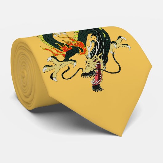 Zwart Chinees Dragon Stropdas (Opgerold)