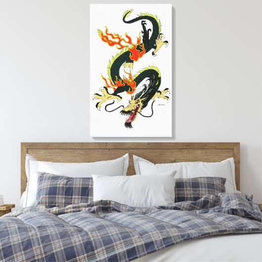 Zwart Chinees Drakencanvas Canvas Afdruk (Insitu (Slaapkamer))