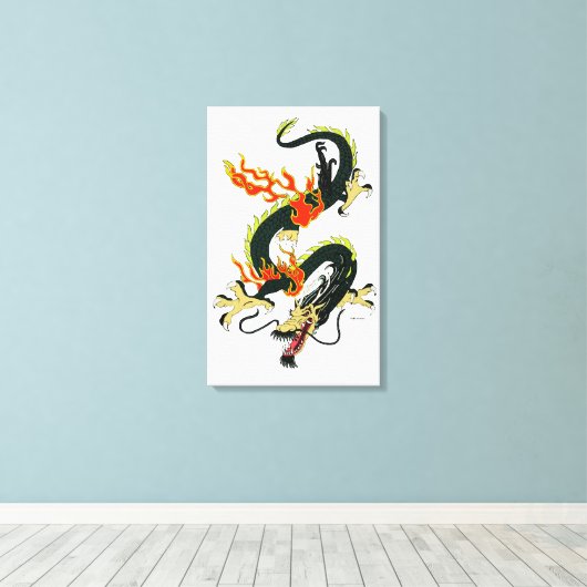 Zwart Chinees Drakencanvas Canvas Afdruk (Insitu (Houten vloer))