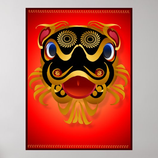 Zwart-Chinees Poster met gouddrakengezicht (Voorkant)