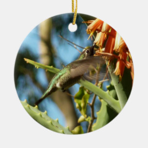 Zwart-Chinese Hummingbird in vlucht Keramisch Ornament