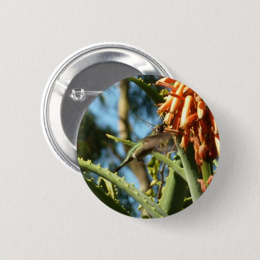 Zwart-Chinese Hummingbird in vlucht Ronde Button 5,7 Cm (Voorkant /achterkant)