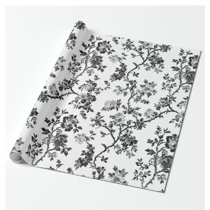 Zwart Chinoiserie Bloemige Tuinfeest Inpakpapier