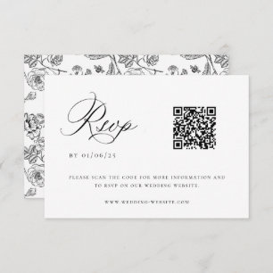 Zwart Chinoiserie Bruiloft QR Code RSVP-kaart Kaart