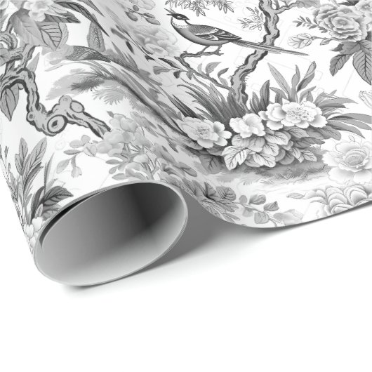 Zwart chinoiserie porselein bruiloft inpakpapier (Rol Hoek)