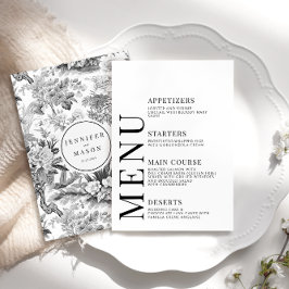 Zwart chinoiserie porselein bruiloft menu kaarten